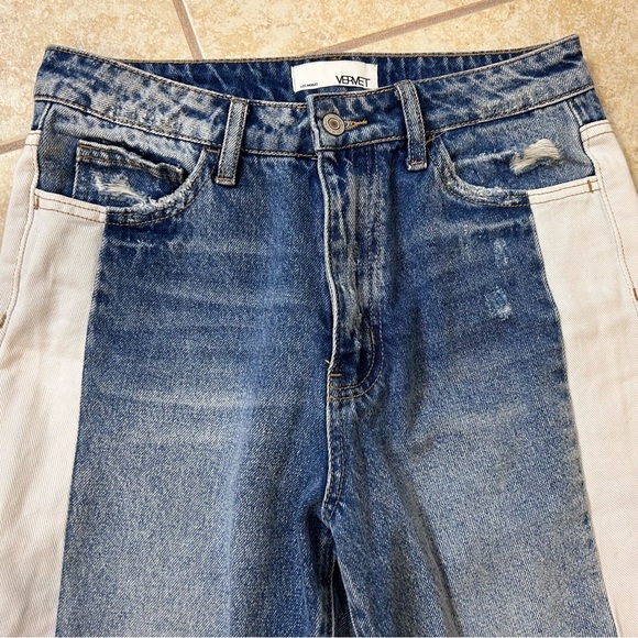 Vervet Beverly Super High Rise Crop Side Blocking Panel Distressed Jeans 27 - Picture 7 of 13